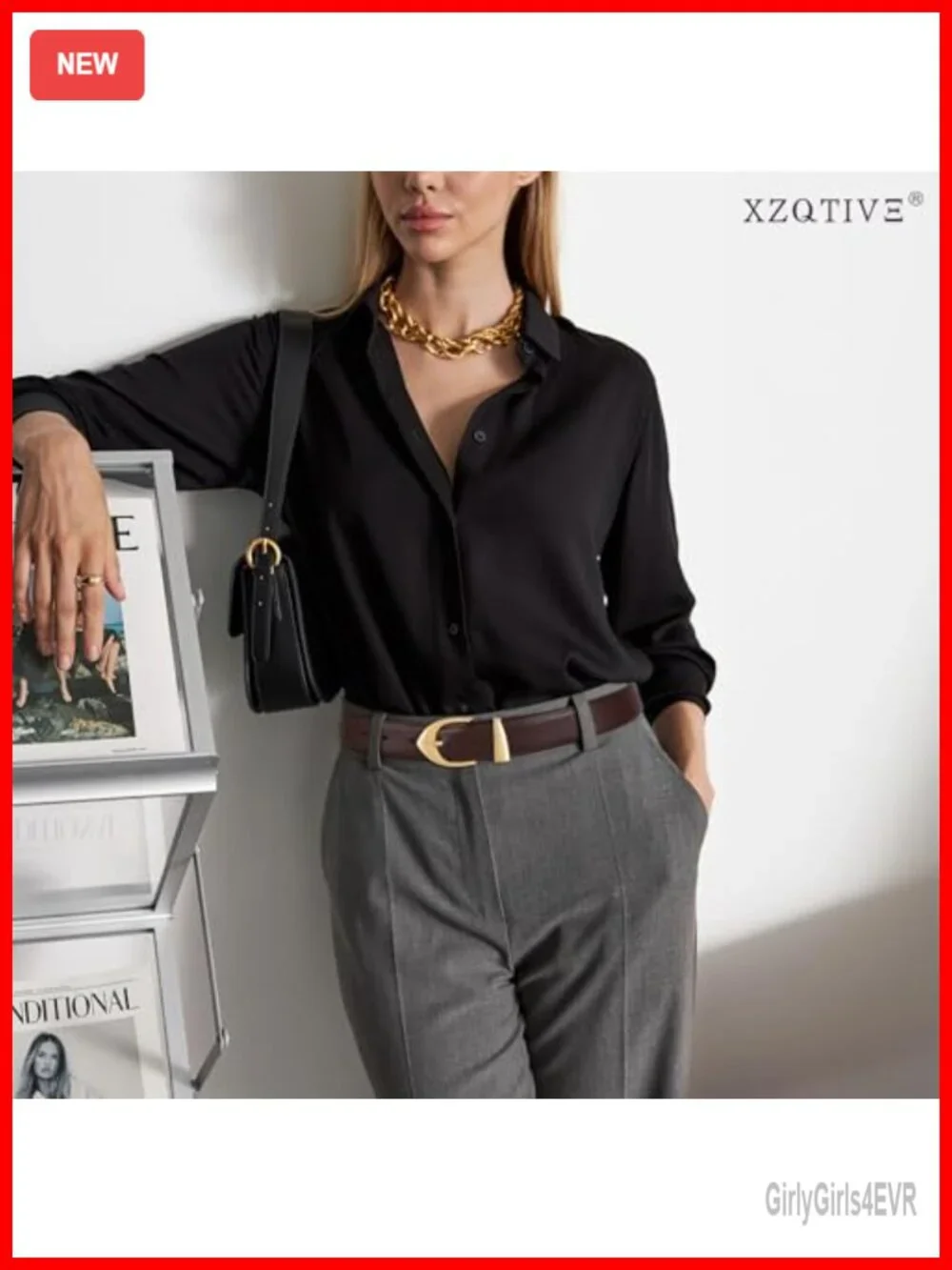 Genuine Leather Belt with Gold Buckle for Women, Minimalist Design